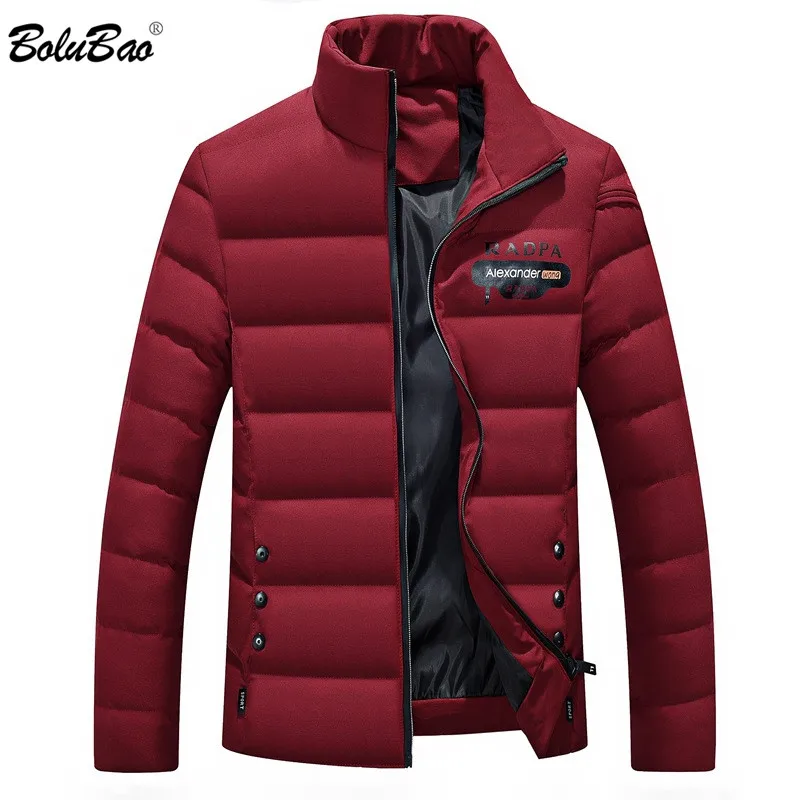 

BOLUBAO Fashion Men Parka Cotton Letter Printing Winter Jacket Coat Men Solid Color Standing Collar Zipper Casual Men Parka