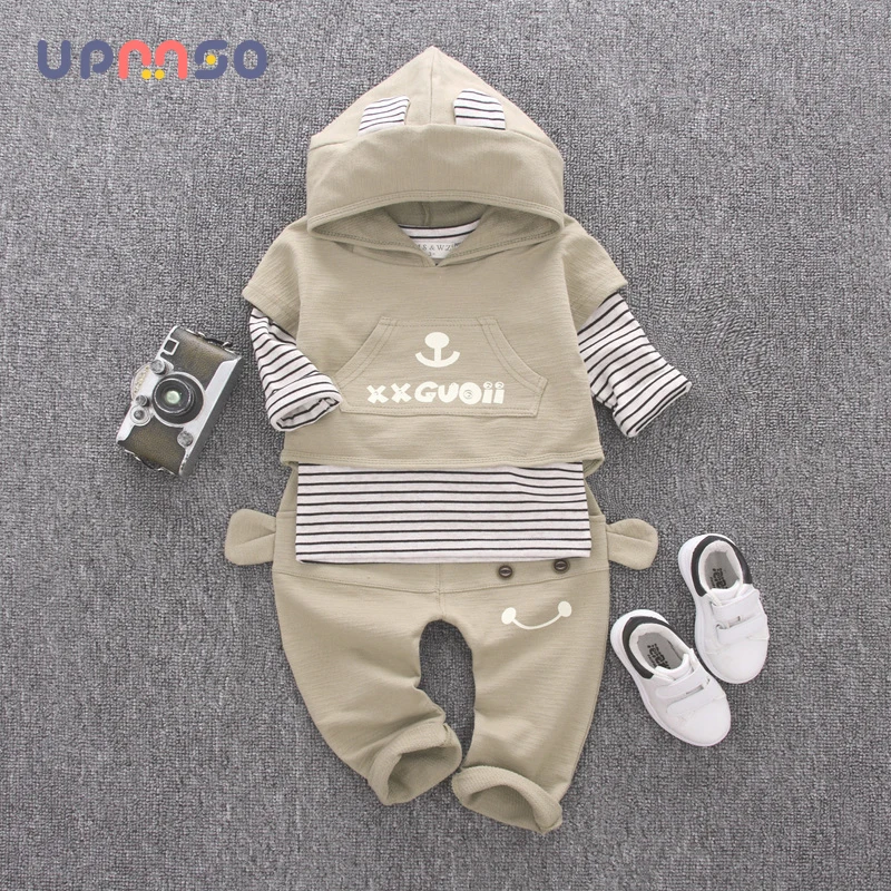

Spring Baby Boys Clothing Sets Stripe Cotton Long Sleeve Tops+Vest+Pants 3pcs Suits For Kids Children'S Clothing Infant Costume