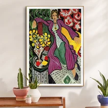 Vintage mujer en un abrigo púrpura figura lienzo pinturas al óleo póster maestro impresiones DIY marco de madera pared arte fotos hogar decoración