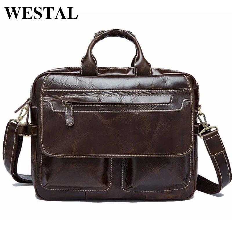 

WESTAL Leather Men Briefcase Portfolio Handbags Tote Bags Shoulder Messenger Bags Genuine Leather Men Bag Briefcase Laptop Bag
