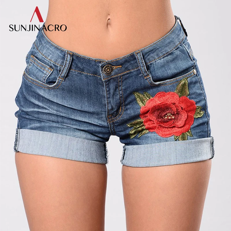 

SUNJINACRO Embroidery Denim Shorts Floral High Waist Jeans Short Femme Shorts For Women Summer Shorts 2018 Pantalones Cortos