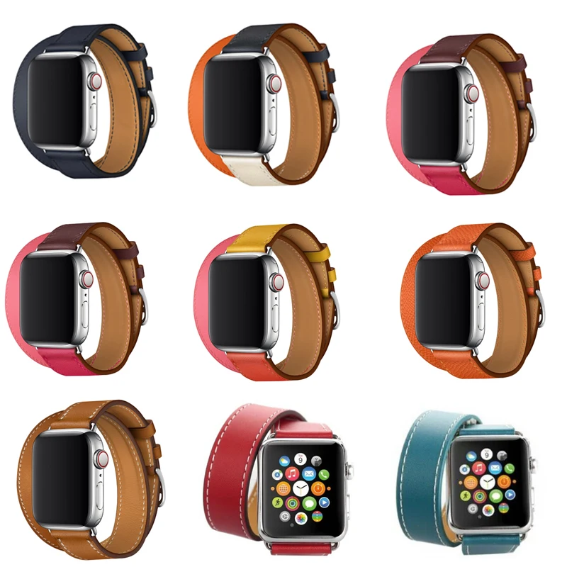 Серия 5/4/3/2/1 Double Tour удлиненные кожаный ремешок для наручных часов Apple Watch браслет для наручных часов iWatch 38 мм 42 мм 40 мм 44