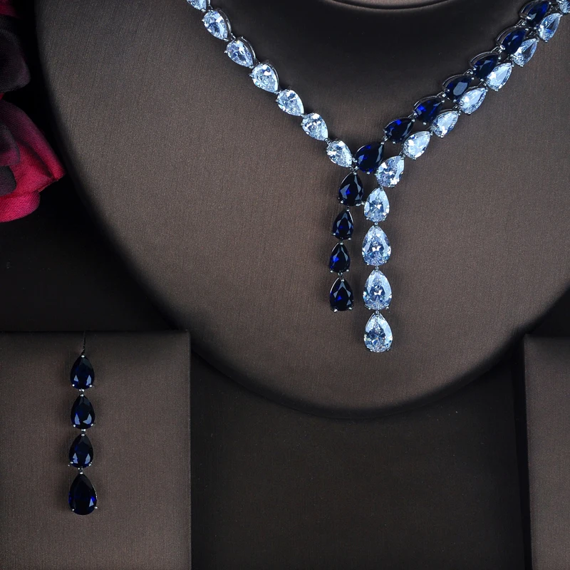 HIBRIDE Luxury Clear And Blue Water Drop Jewelry Sets For Women Necklace Set Wedding Dress Accessories Wholesale Price N-388 - Image 3