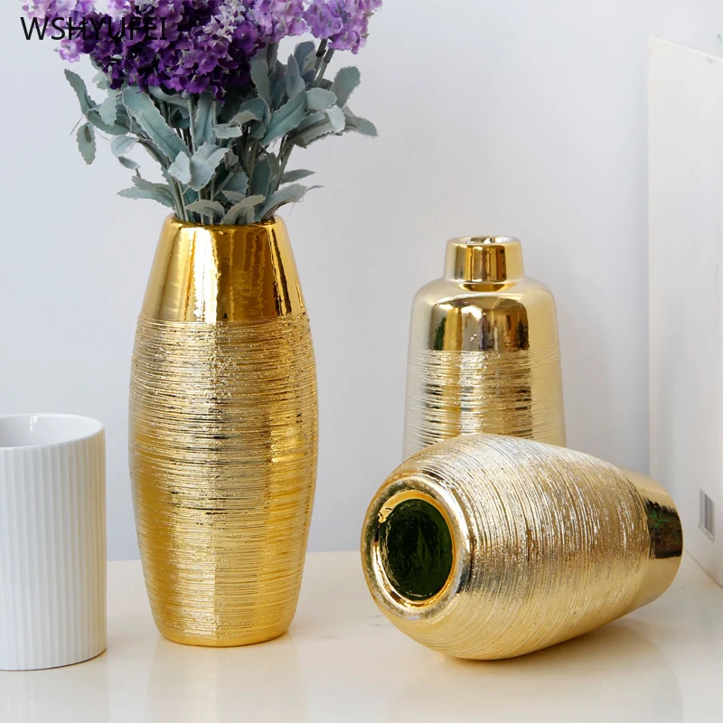 Direct home decoration ceramic gold vase fill flower desktop office living room accessories luxury wedding party decorations