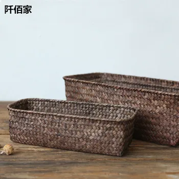 

Varies Sizes European Creative See Grass Pure Handmade Woven Basket Rattan Box Storage Food Sundries Holder Baskets Home Decor
