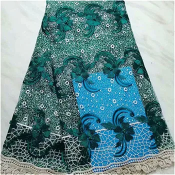 

green 2019 Latest pink French African Lace Fabric With beads 3D Flower High Quality African Tulle Lace Fabric For Wedding