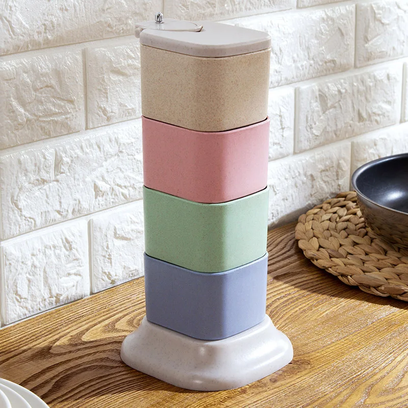 

Kitchen Cooking Wheat Straw Seasoning Tank Salt Fragrance Storage Shelf Colorful Seasoning Box Seasoning Tank Set