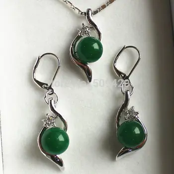 

G@W Free p&p Wholesale FS65623>>10mm Green Jade Pendant Necklace Earring Set AAA 18" (A0424)