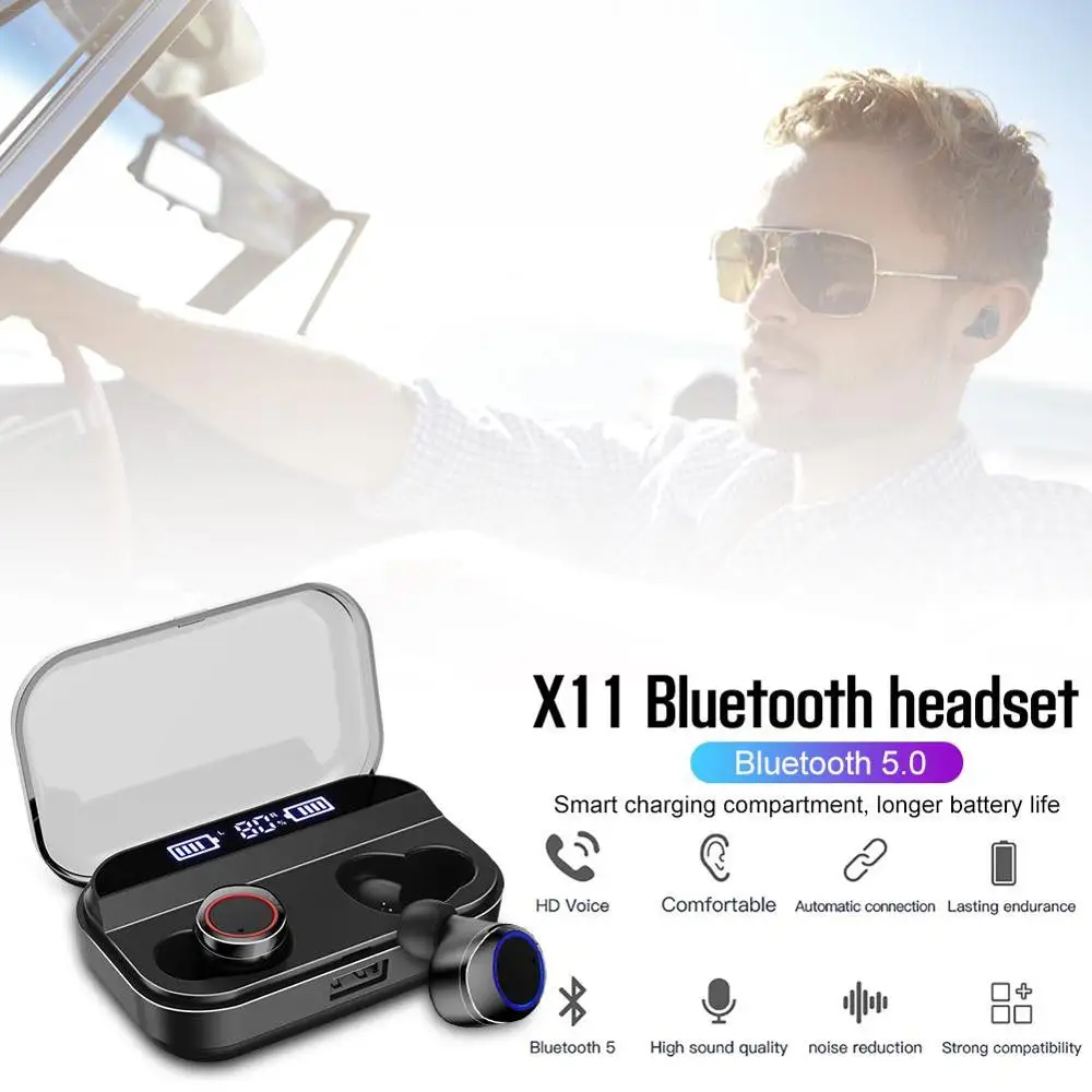 X11 TWS Earphones Bluetooth 5.0 Wireless Headphones Touch Control Wireless Charge Earbuds 3500mAh Power Bank Smart LED Display