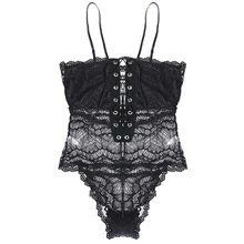 TERMEZY Transparent Bodysuit Hot Sesy Lace Up Rompers Women Deep V Sleeveless Sexy Jumpsuit 2018 Summer Strap Catsuit Body
