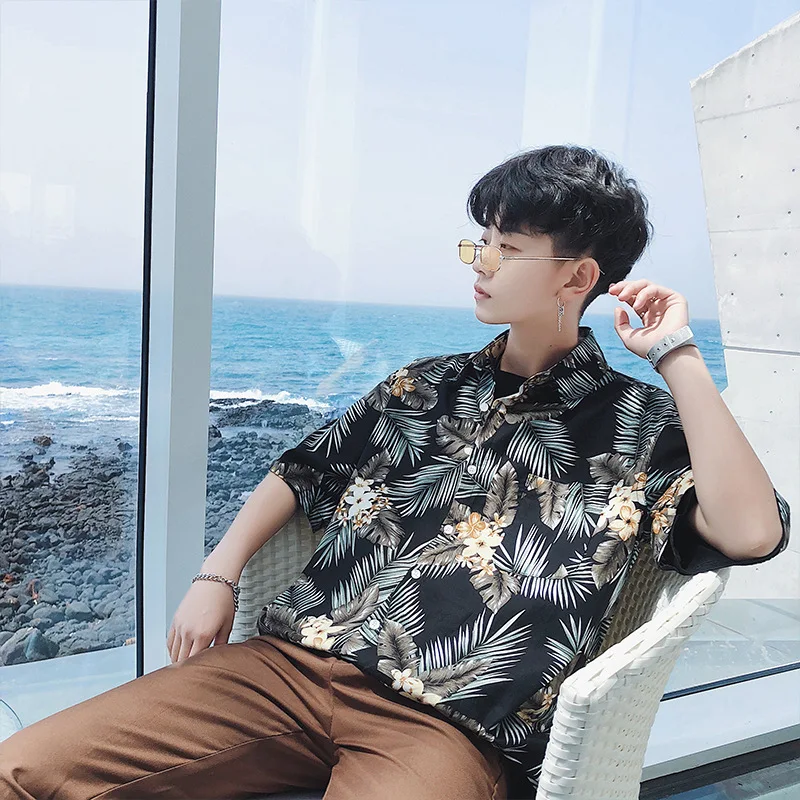 Пляжная одежда гавайские цветочные рубашки мужские хлопковые с коротким рукавом