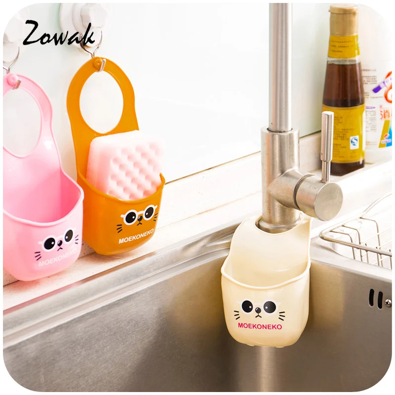 القط بالوعة حقيبة تخزين قابلة للحمل لطيف سلة البلاستيك الحمام منظم مطبخ مربع استنزاف المياه صنبور الإسفنج المطبخ حامل أداة