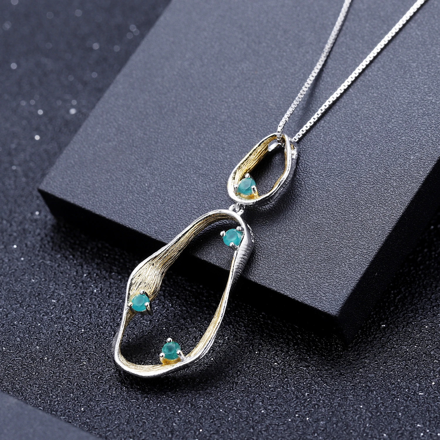 Ожерелье с подвеской GEM'S из серебра 925 пробы натуральный зеленый агат для женщин