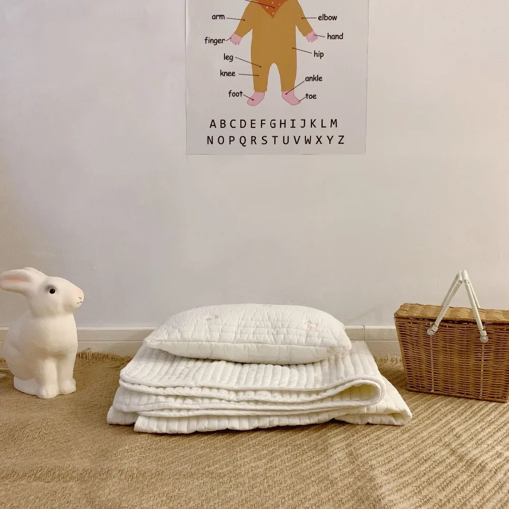 Korean Baby Quilt Bedding Set Cotton Cherry Embroidery Quilting