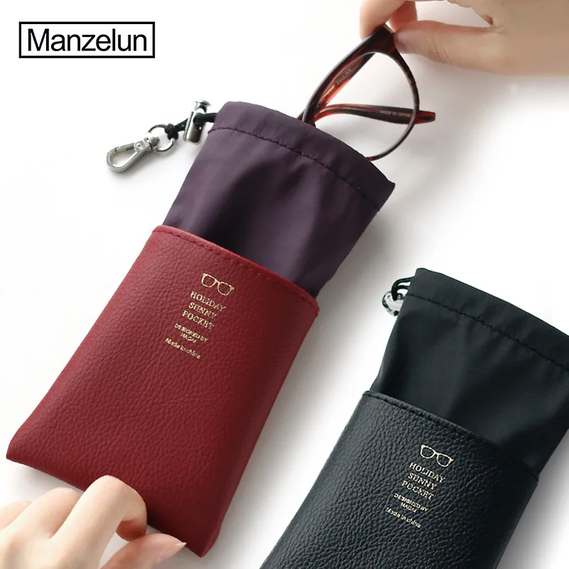 Leather Stitching Glasses Storage Bags Portable Travel Drawing Pocket Phone Polyester Organizers Glass Case Eyewear Accessories (2)