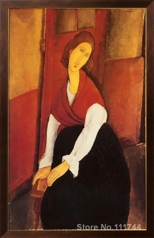 

online art gallery Jeanne Hebuterne in Red Shawl by Amedeo Modigliani paintings High quality Hand painted