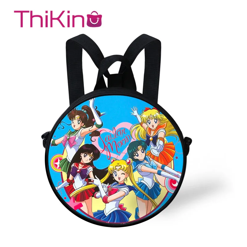 

Thikin Sailor Moon School Kids Backpack for Girls Round Bags Storage Bag All Over Printed Kids Zipper Schoolbag Small Mochila