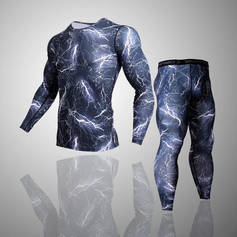 Новое мужское и женское термобелье для бега, базовый компрессионный слой, спортивная одежда, комплект из 2 предметов, Спортивная футболка для джоггинга - Цвет: set