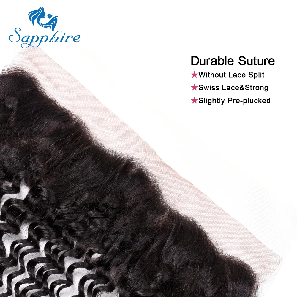 Sapphire Hair Brazilian Deep Wave 13*4 Lace Frontal Closure Human Hair Extensions Ear To Ear Brazilian Deep Curly Lace Frontal