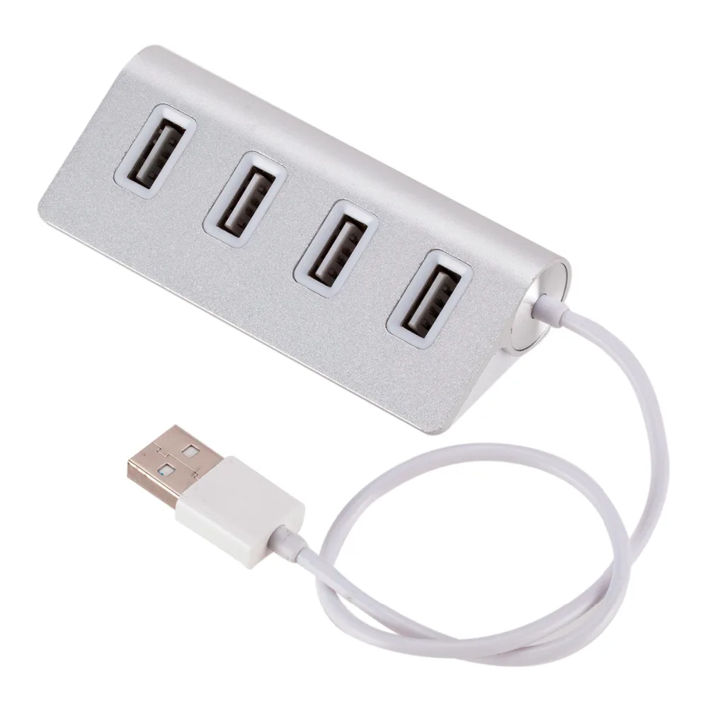 

USB Hub 2.0 Adapter High Speed Multi USB Splitter Portable Hubs USB 4 Ports Silver for Laptop PC Computer Accessories