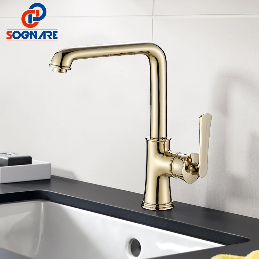 

SOGNARE Golden Finish Faucet For Kitchen Hot and Cold Water Kitchen Faucet 360 Degree Rotation Kitchen Mixer Bathroom Water Tap