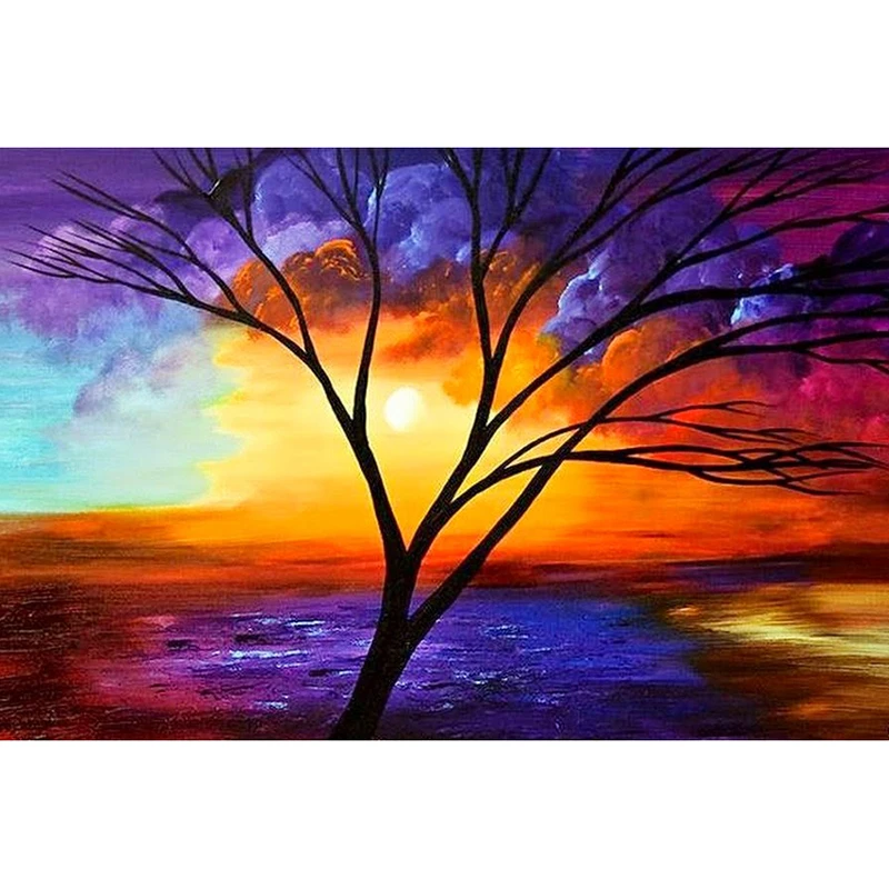 

5D DIY full Square/Round Drill diamond painting Cross stitch Colorful clouds trees Rhinestone embroidery Home Mosaic decor gift
