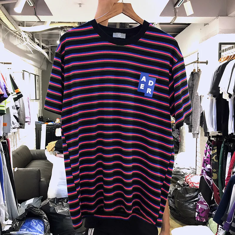

Red/Khaki/Green ADERERROR T-shirts 2019 Men New Spell Color Stripe Adererror T-shirt Cotton Loose Oversize Hip Hop Tee Adererror