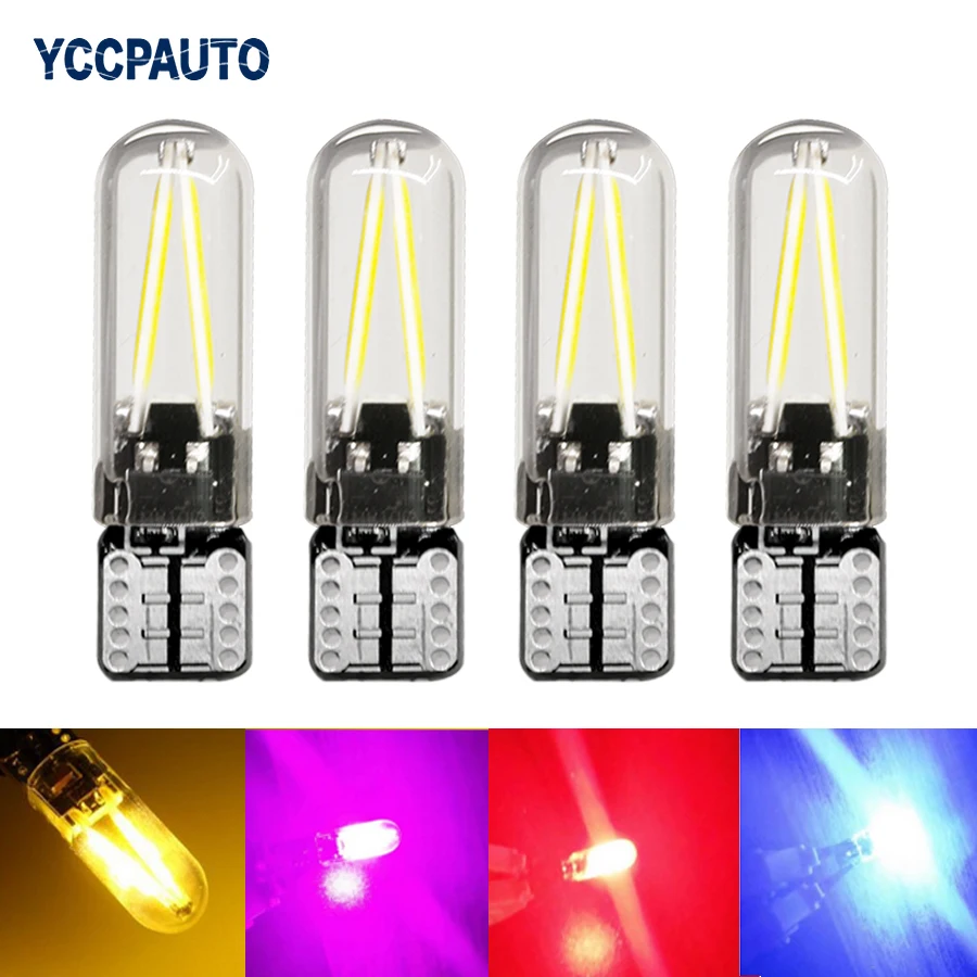 YCCPAUTO 4 шт. T10 светодиодный 194 168 W5W COB лампы накаливания Стекло 12v автомобильный Боковой габаритный фонарь светильник внутренний купол лампа для чтения белый 6000k 12v