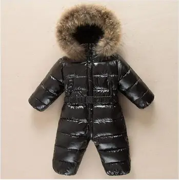 

Winter warm baby rompers Jumpsuit Children duck down overalls Snowsuit toddler kids boys girls fur hooded romper costume clothes
