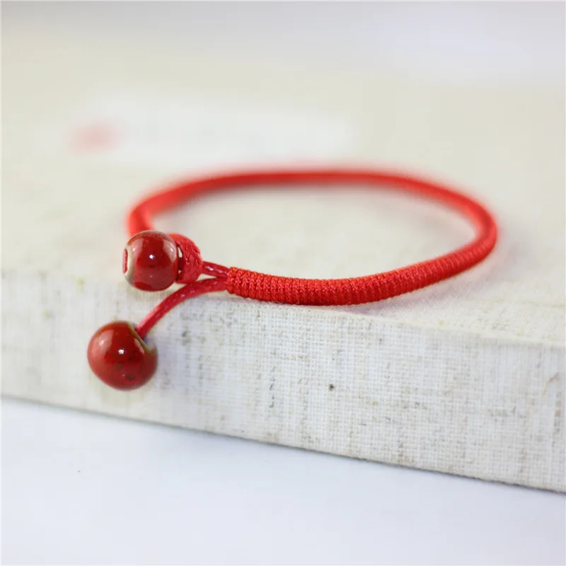 Ceramic Beads Charm Bracelet Link Cuff Bangles Red String Weave Rope