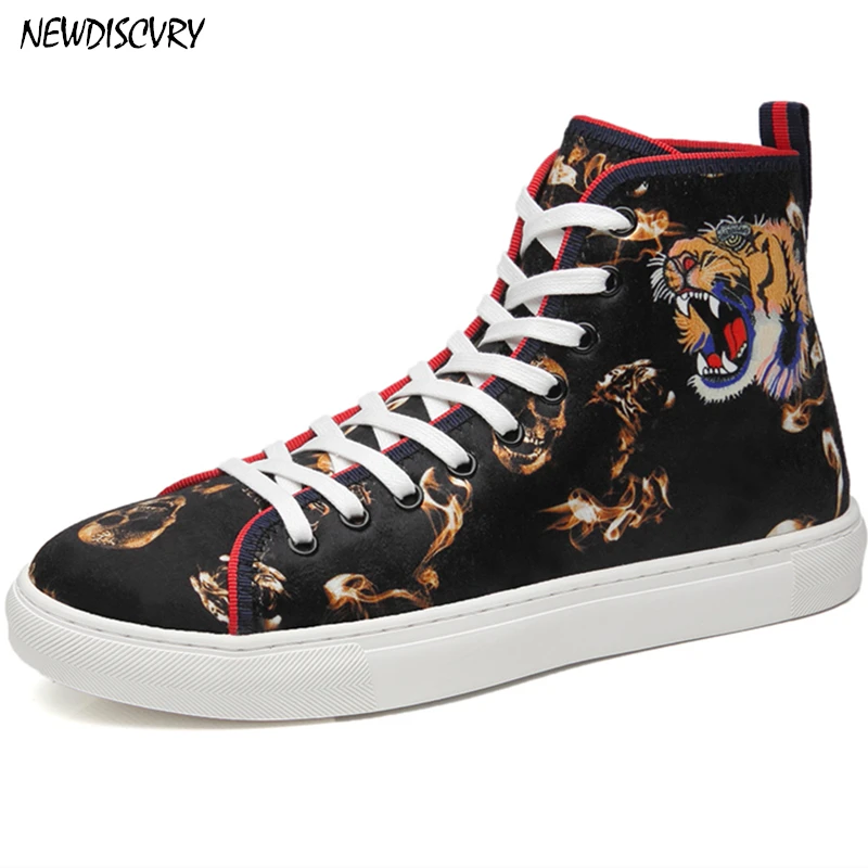 

NEWDISCVRY High Quality Tiger print Men's Flat Sneakers 2019 Fashion Men Walking Trainers Casual Solid Comfortable Male Footwear