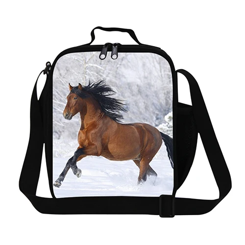 Персонализированные Фергана лошадь сумки для обедов для детей школы, крутая плюшевая лошадь Мужская сумка для ланча, наплечная пищевая сумка, слинг мешок для еды для взрослых - Цвет: Коричневый