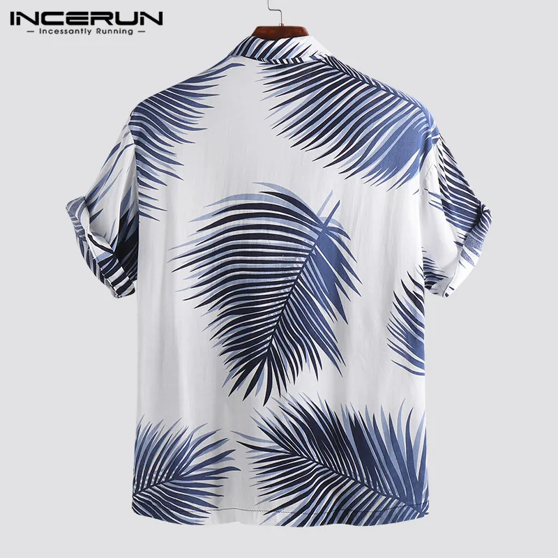INCERUN, летняя новинка, Модные мужские пляжные Гавайские рубашки, с принтом, с отворотом, на шее, с коротким рукавом, повседневные Брендовые мужские тропические топы, сорочка