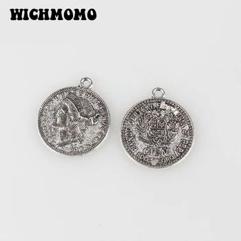 

Fashion 10pieces 22MM Retro Verdigris Plated Zinc Alloy Silver Round Coin Charms Pendants Connector for DIY Jewelry Accessories
