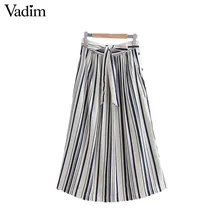 Женское элегантное платье vadim Полосатая юбка миди с поясом-бабочкой и карманами на пуговицах faldas mujer винтажные женские повседневные юбки до середины икры BA060