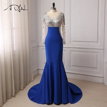 ADLN дешевые Королевского синего цвета Вечерние платья Русалка с длинными рукавами совок шеи Кристаллы Камни развертки поезд платье для выпускного бала Vestidos de Fiesta