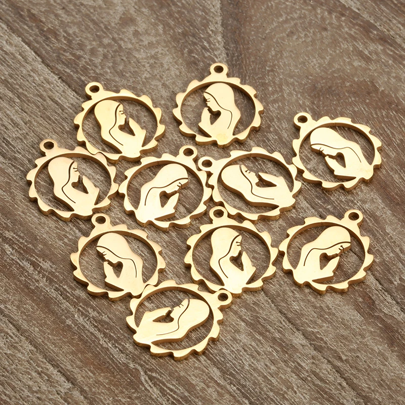 

20PCS/lot Gold Color European Virgin Stainless Steel Charms fit Bracelets Necklace DIY virgin Charm Pendants Jewelry Making