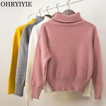 

OHRYIYIE 2020 New Korean Women Long Sleeve Sweater Knitted Pullover Female Autumn Winter Turtleneck Sweaters Jumper Pull Femme