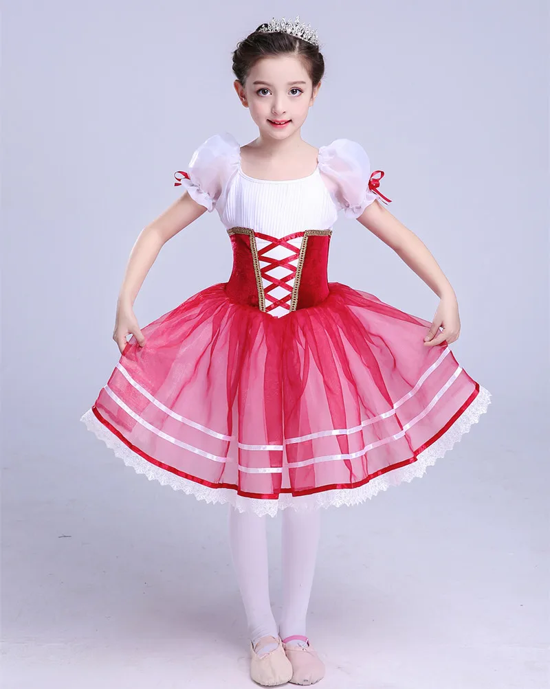 Giselle Romantic Ballet Tutu For Girls Ballerina Kids Wine Red Ballet
