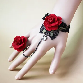

Event Party Holiday DIY Decoratio Elegant Classical Gothic Lace Bracelet Bohemia Costly Glamour Flower Finger Bracelet Rose