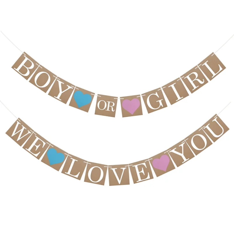 

1 set Kawaii Boy Or Girl we love you Decoration Bunting Party Events Supplies Baby Shower Party Hanging Garland Reveal Parties