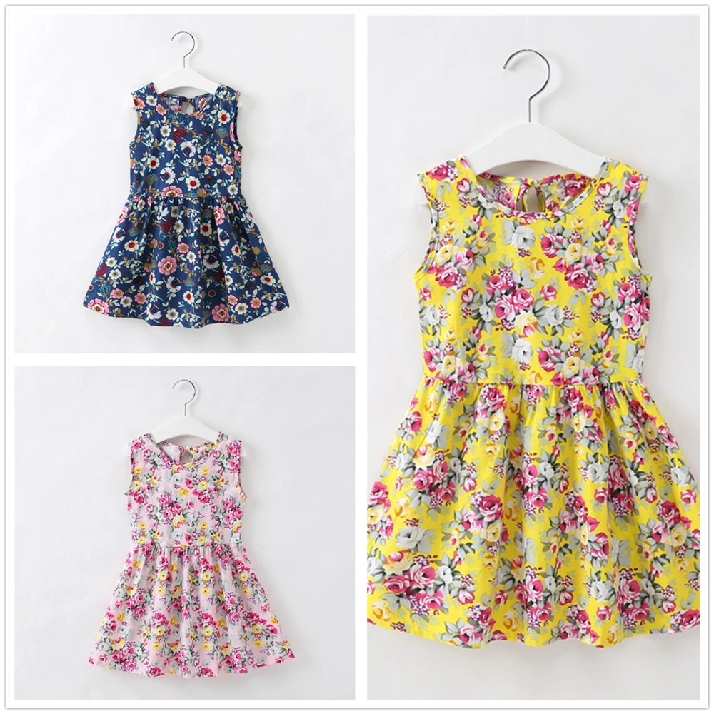 

1-7Y Toddler Baby Girl Princess Dress Pink Summer Kids Birthday Clothes Children Girls Dresses Yellow Cotton Clothing Red Rose