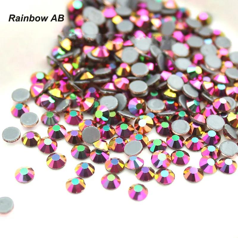 

Rainbow AB Hot Fix Rhinestone SS16 SS20 SS30 Crystal Glass Iron on Rhinestone for Clothes Wedding Decoration Flat Back Stones