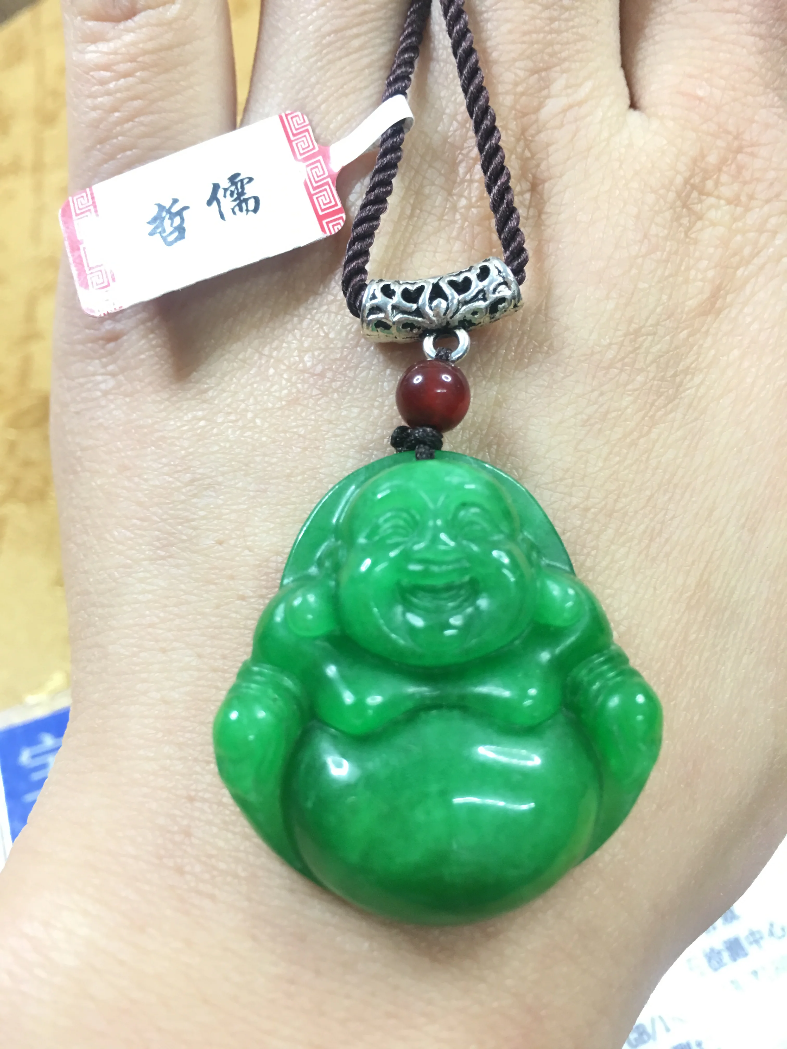 Natural A Goods Burmese Jade Guanyin Buddha Pendant Male Necklace