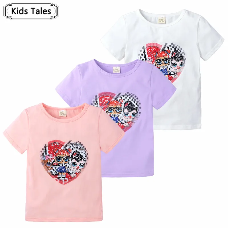 

New Kids Baby Girls Sequins Discoloration T-Shirt Summer Short Sleeve Children's Clothing Cotton SC176