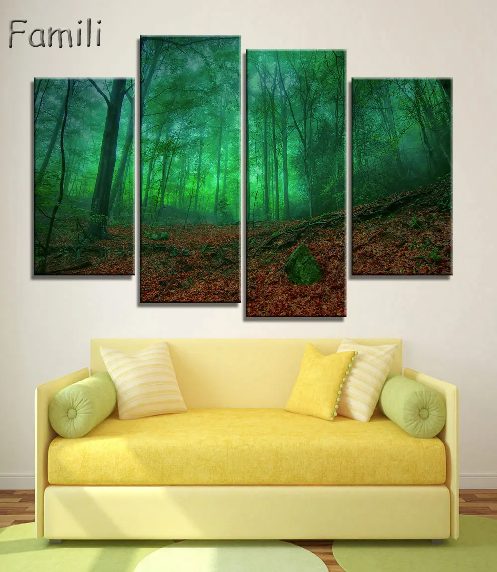 4pieces Cuadros Wall Art Autumn Tree Oil Painting On Canvas Paintings