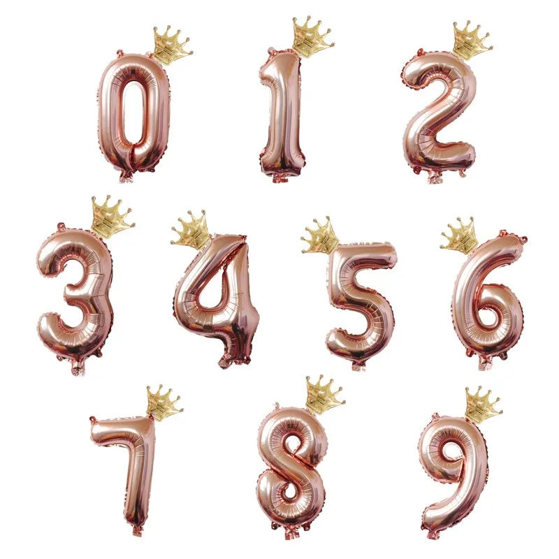 

2pcs 0-9 Number with Gold Crown Foil Balloon Set Helium Air Globos Ballons Baby Shower Happy Birthday Party Decorations Kids Toy