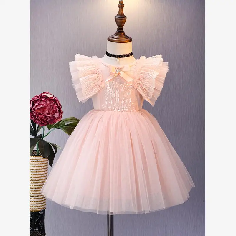 Платье для маленьких девочек; коллекция года; сезон лето; испанское модное платье с блестками; платье для дня рождения; детское платье; Vestidos; Y1227 - Цвет: pink orange