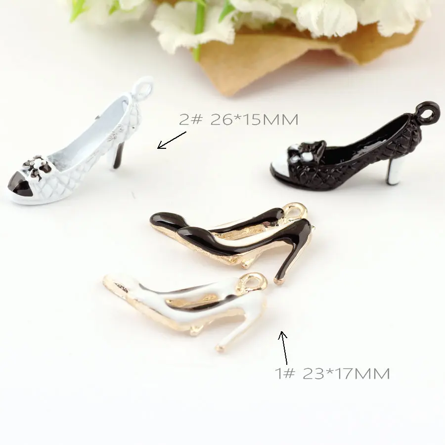 Fashion Women High Heel Shoes Pendant Charms Enamel 3D Lady Shoes