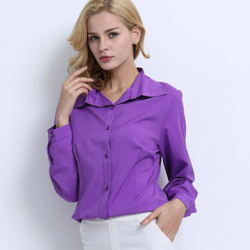 Women Blouses Turn Down Collar Solid Blouse Long Sleeve Shirt Women Summer Camisas Femininas Womens Tops And Blouses Shirts
